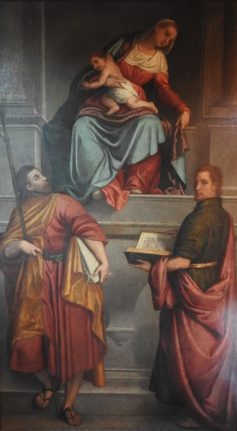Madonna in trono con il Bambino e santi Giacomo e Giovanni - Giovanni Battista Moroni