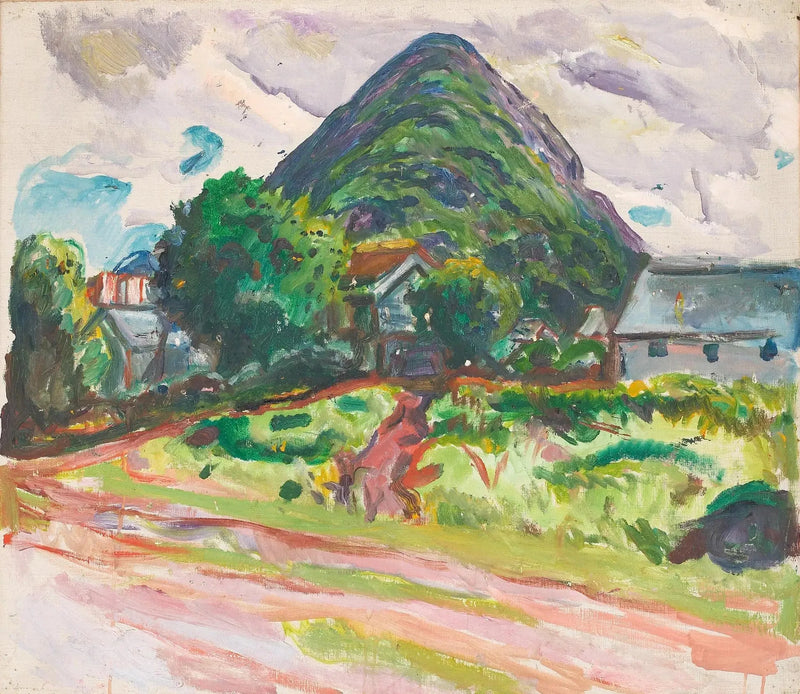 maison et montagnes en fond - Edvard Munch