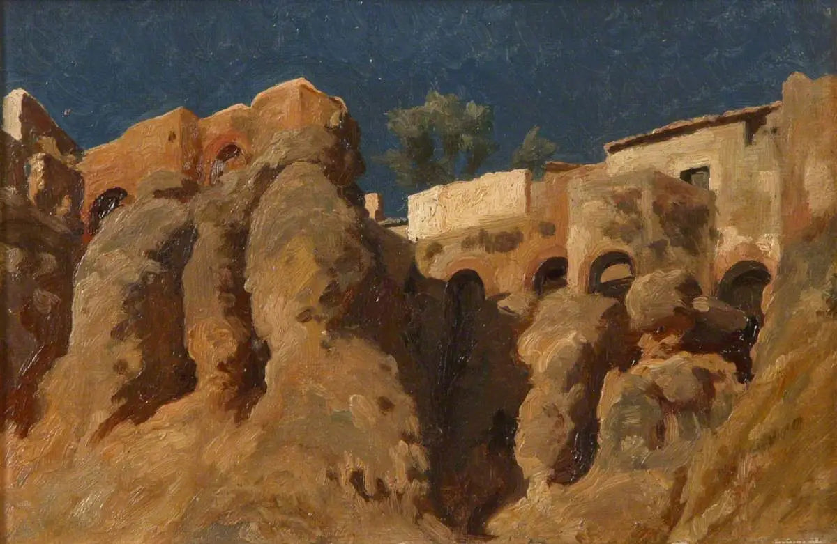 Maisons au sommet d'une falaise en Méditerranée (peut-être à Capri) - Frederic Leighton image 1 reproduction réalisée par Alpha Reproduction