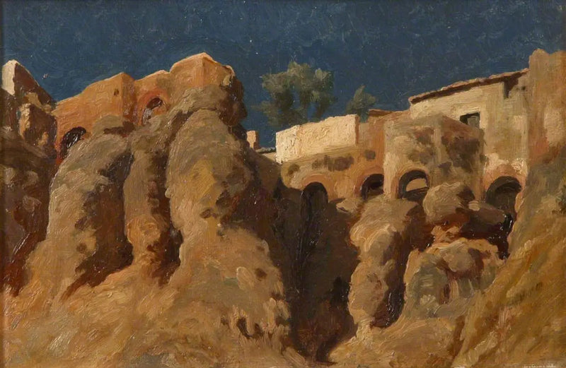 Maisons au sommet d'une falaise en Méditerranée (peut-être à Capri) - Frederic Leighton