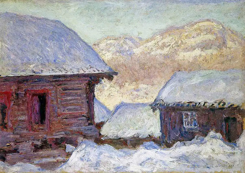 Maisons dans la neige et mont Kolsaas - Claude Monet