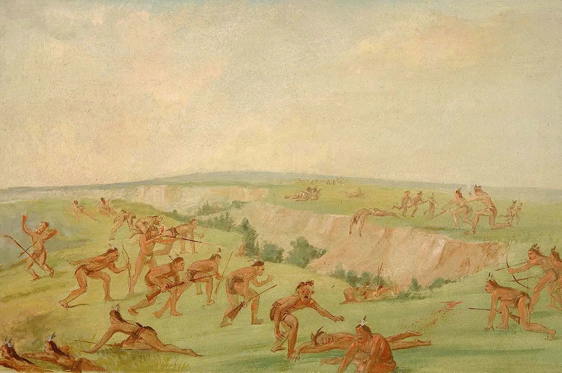 Mandan attaquant un groupe d'Arikara - George Catlin