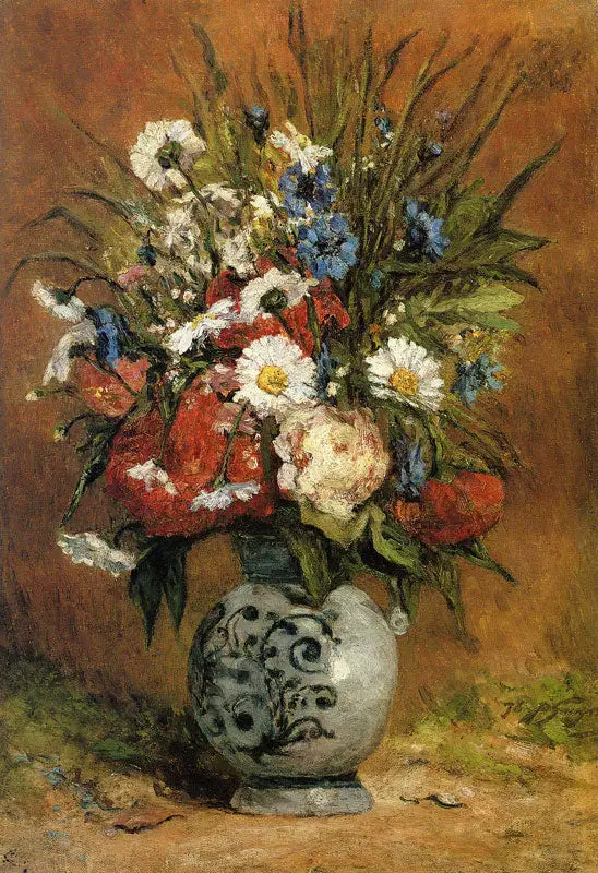 Marguerites et pivoines dans un vase bleu - Paul Gauguin