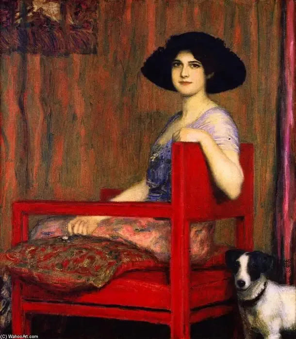 Marie sur une chaise rouge - Franz Von Stuck