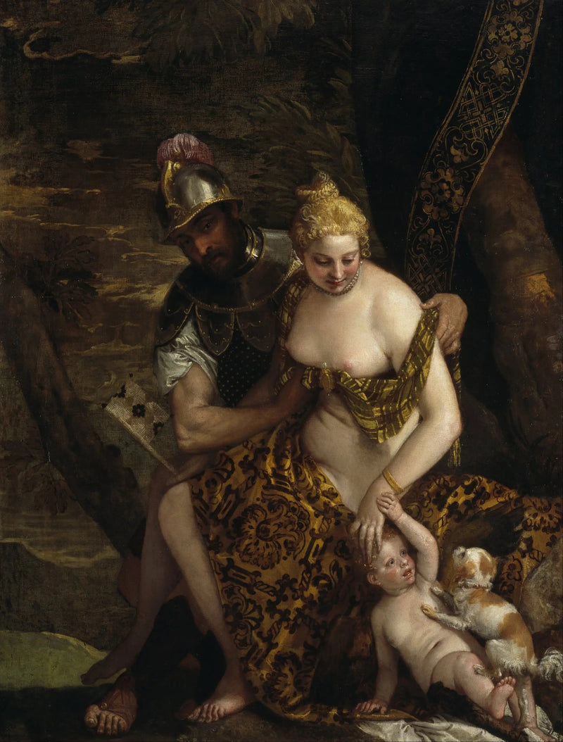 Mars déshabillant Vénus avec Cupidon et un chien - Paul Véronèse