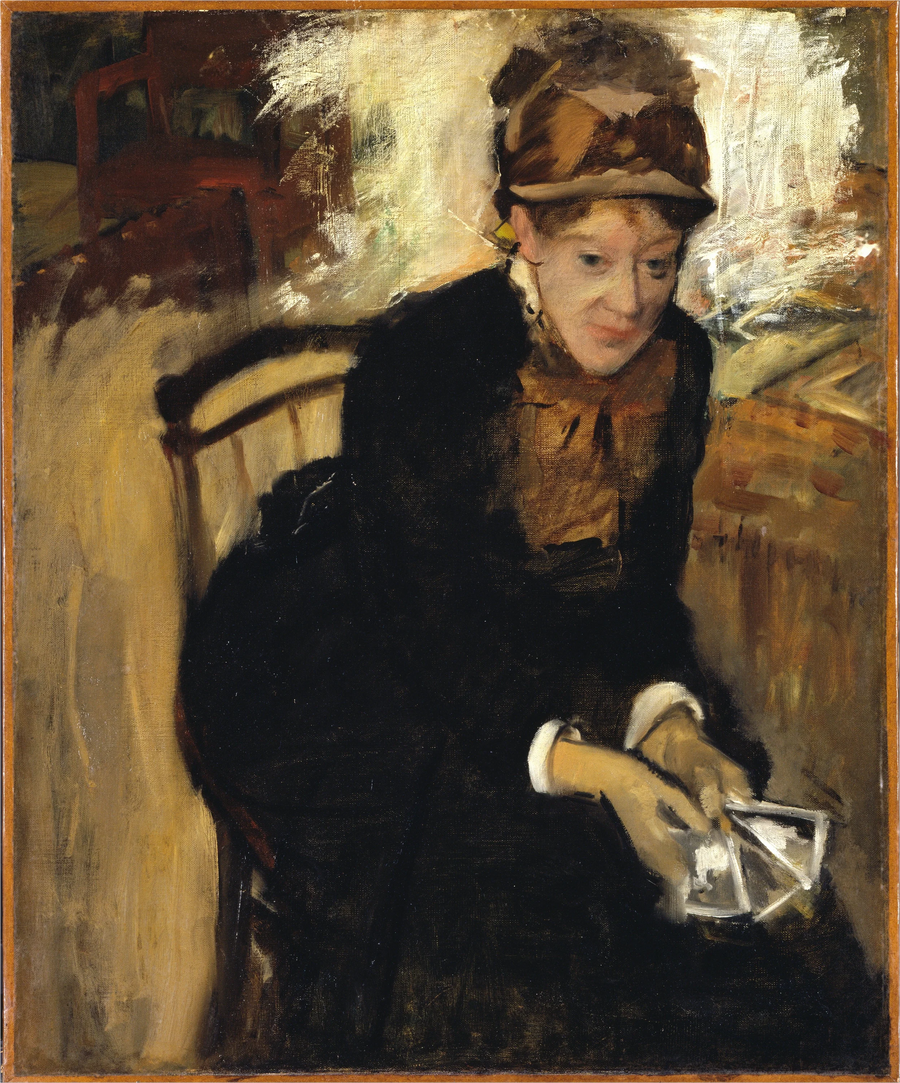 Mary Cassatt assise tenant des photographies, vers 1880–1884 – Degas