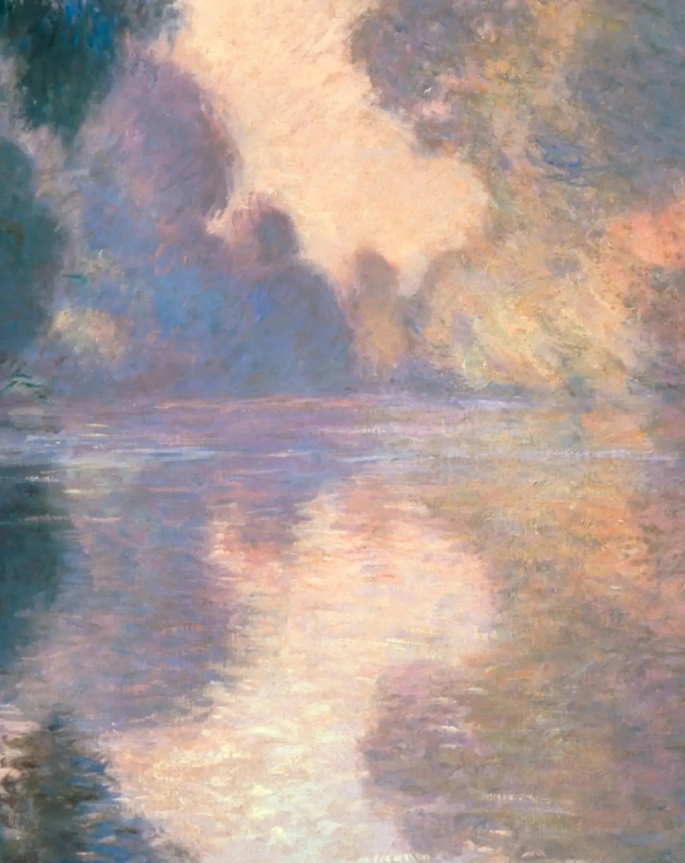 Détail de la lumière rose et dorée sur l’eau dans Matin sur la Seine, le beau temps W1485 de Claude Monet