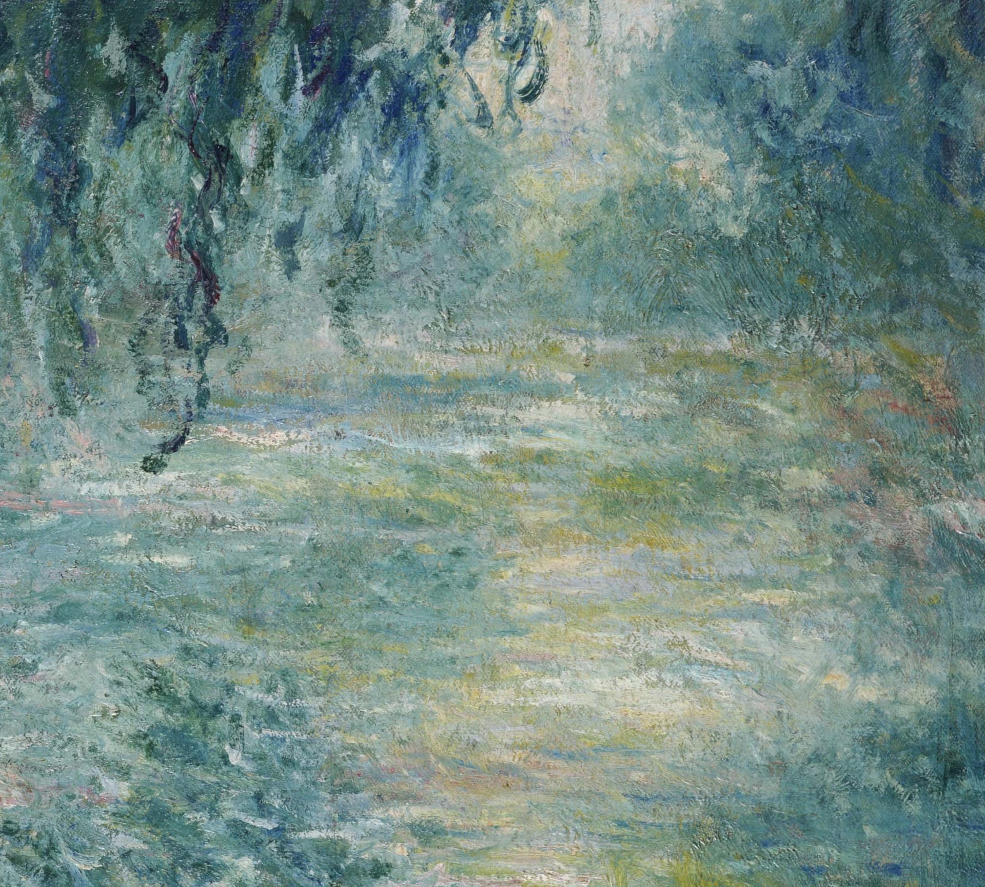 Détail de la trouée lumineuse et des reflets brumeux dans la Matinée sur la Seine W1499 de Monet