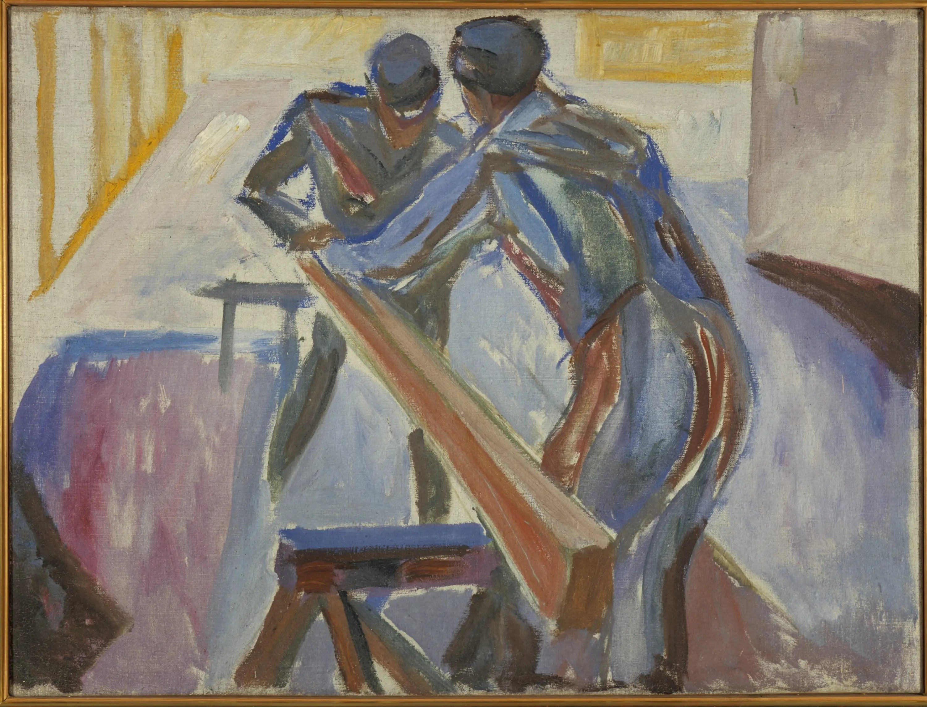 Reproduction du tableau « Menuisiers dans l'atelier - Edvard Munch » par Alpha Reproduction en peinture à l’huile