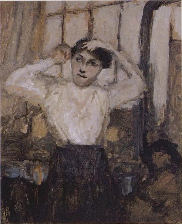 Modèle se coiffant dans l'atelier - Édouard Vuillard
