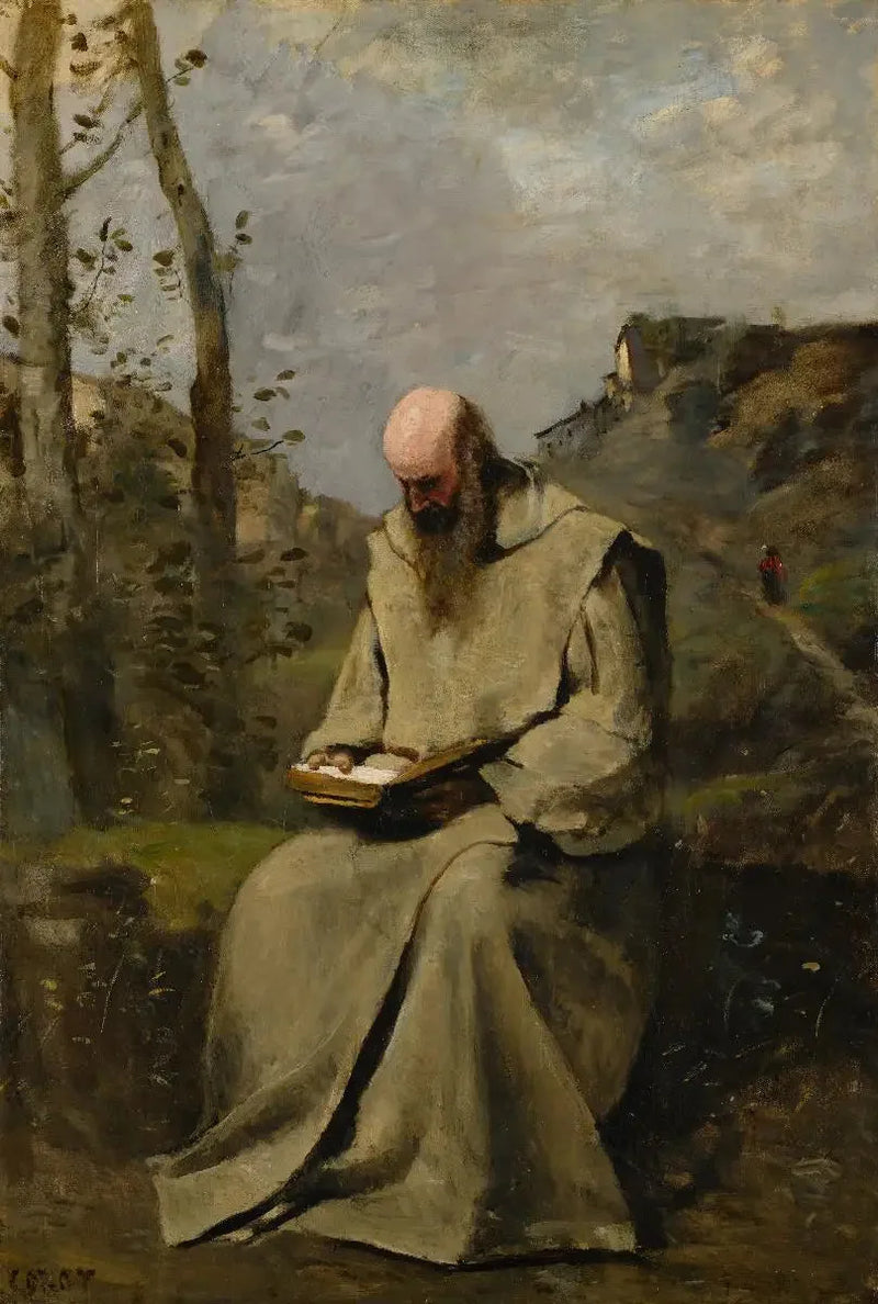Moine assis, lisant - Jean-Baptiste Camille Corot