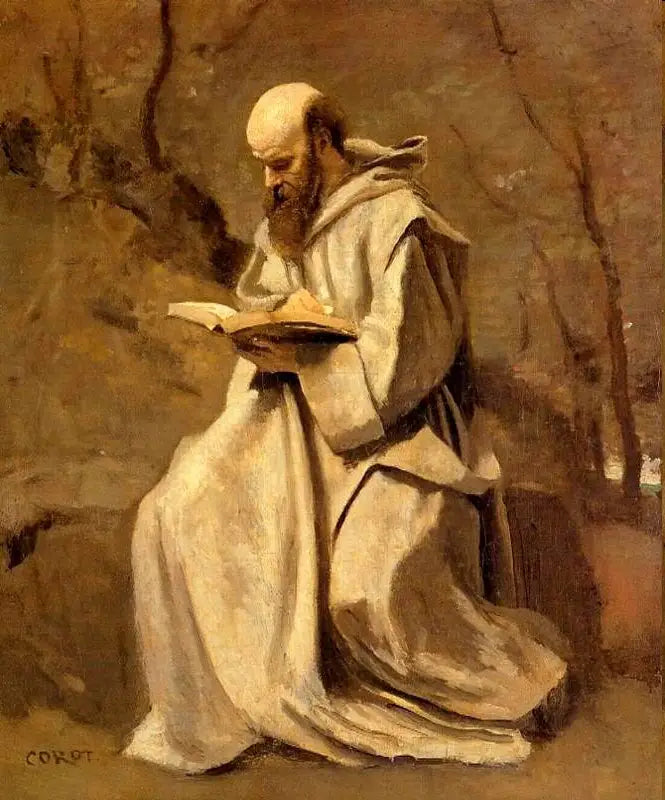 Moine blanc, assis, lisant - Jean-Baptiste Camille Corot