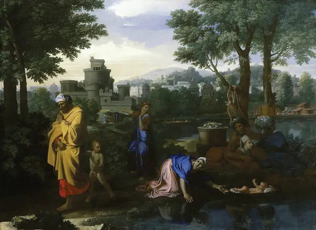 Moïse exposé sur les eaux - Nicolas Poussin image 1 copie peinte à la main à l’huile
