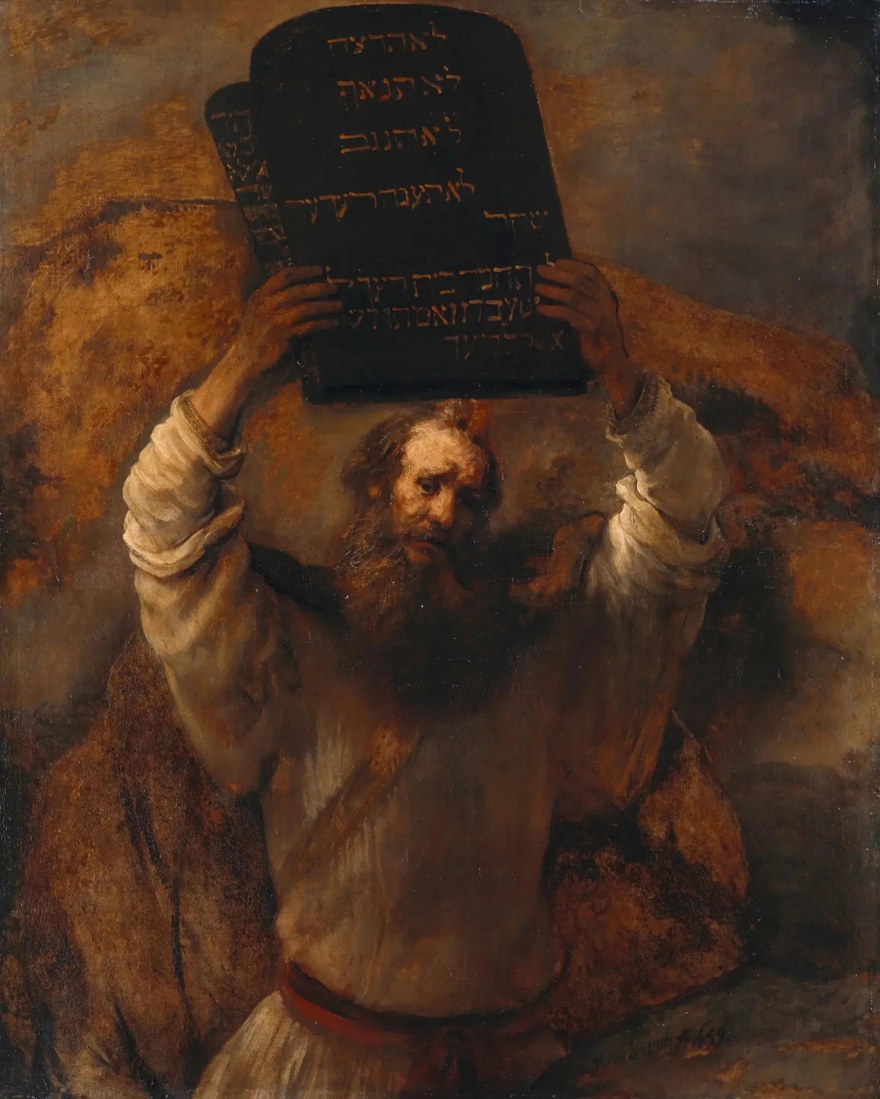 Mosè che rompe le tavole della legge - Rembrandt, dipinto