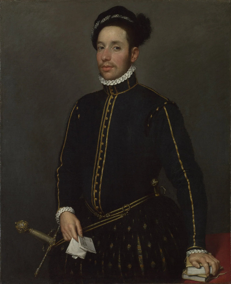 Monsieur gaucher avec deux in-quartos et une lettre - Giovanni Battista Moroni