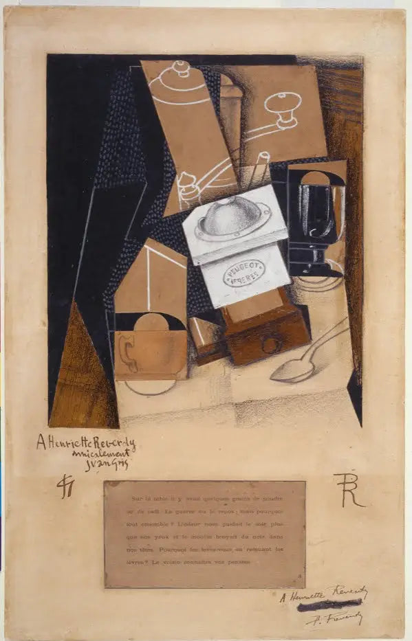 Moulin à café tasse et verre sur une table - Juan Gris - Alpha Reproduction