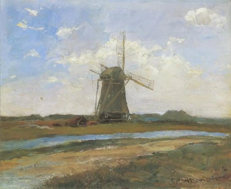 Moulin à vent au soleil près d'un ruisseau - Piet Mondrian