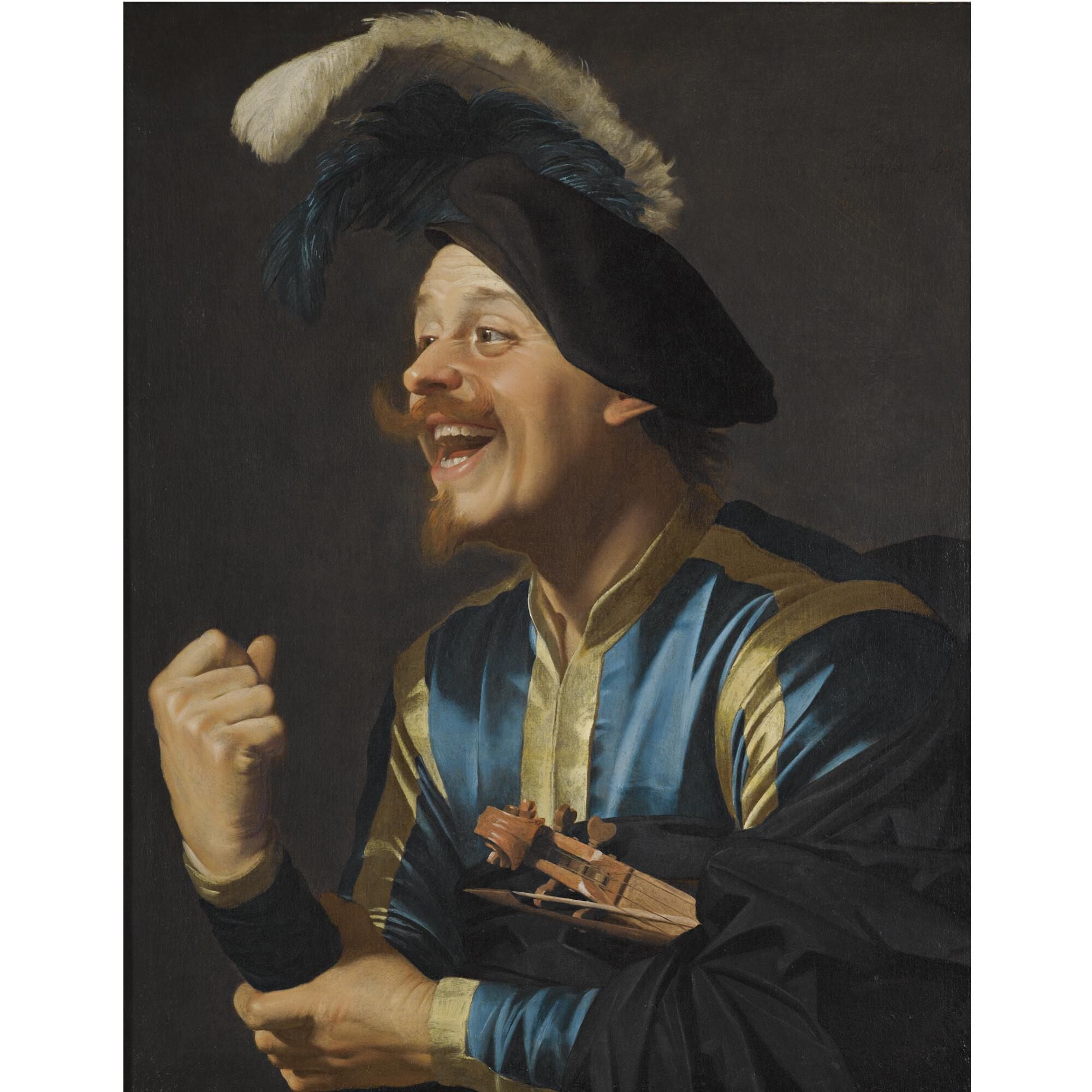 Musicien rieur avec un violon sous le bras - Gerrit van Honthorst image 1 copie de tableau peinte à la main