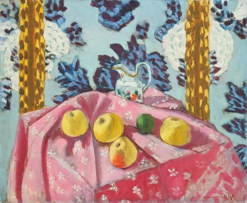 Nature morte aux pommes sur une nappe rose - Henri Matisse