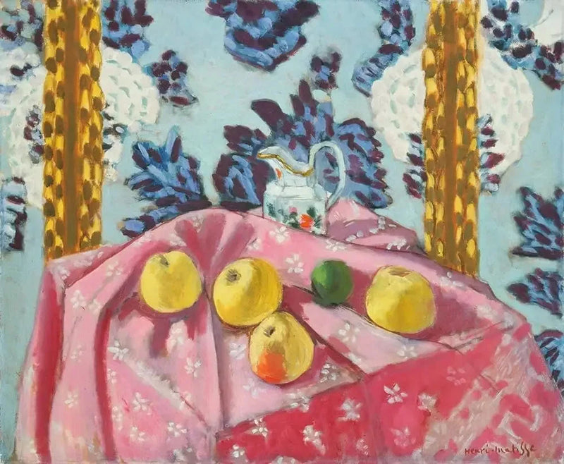 Nature morte aux pommes sur une nappe rose - Henri Matisse