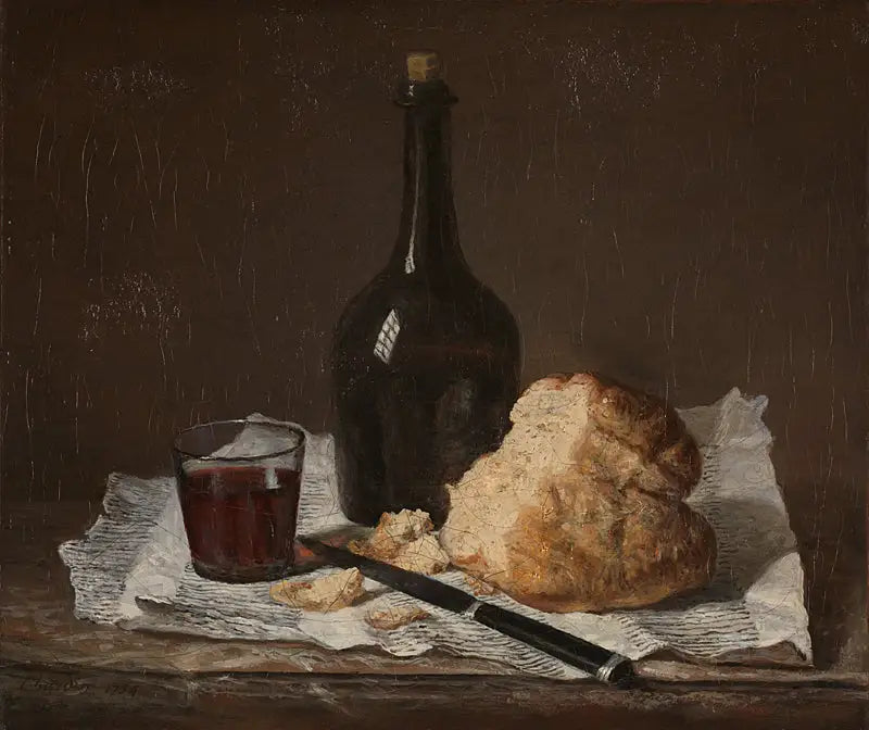 Nature morte avec bouteille, verre et pain - Jean Siméon Chardin