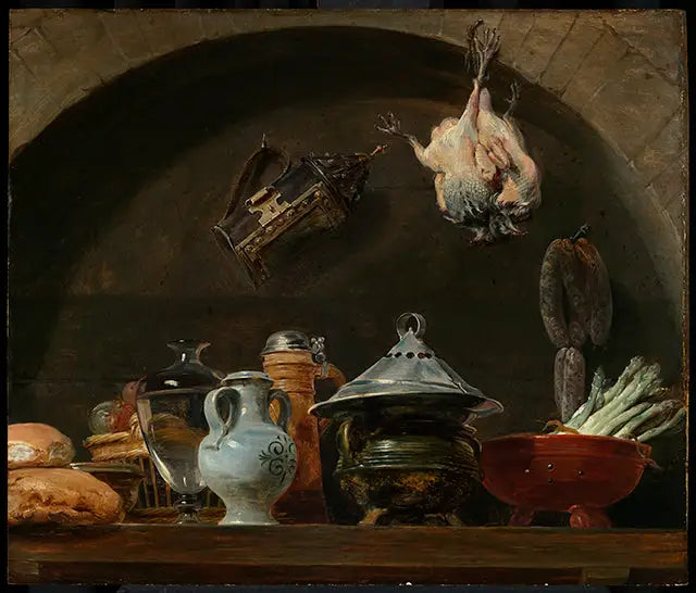 Nature morte avec diverses poteries, du pain, une lampe et de la volaille plumée dans une niche - Peter Paul Rubens