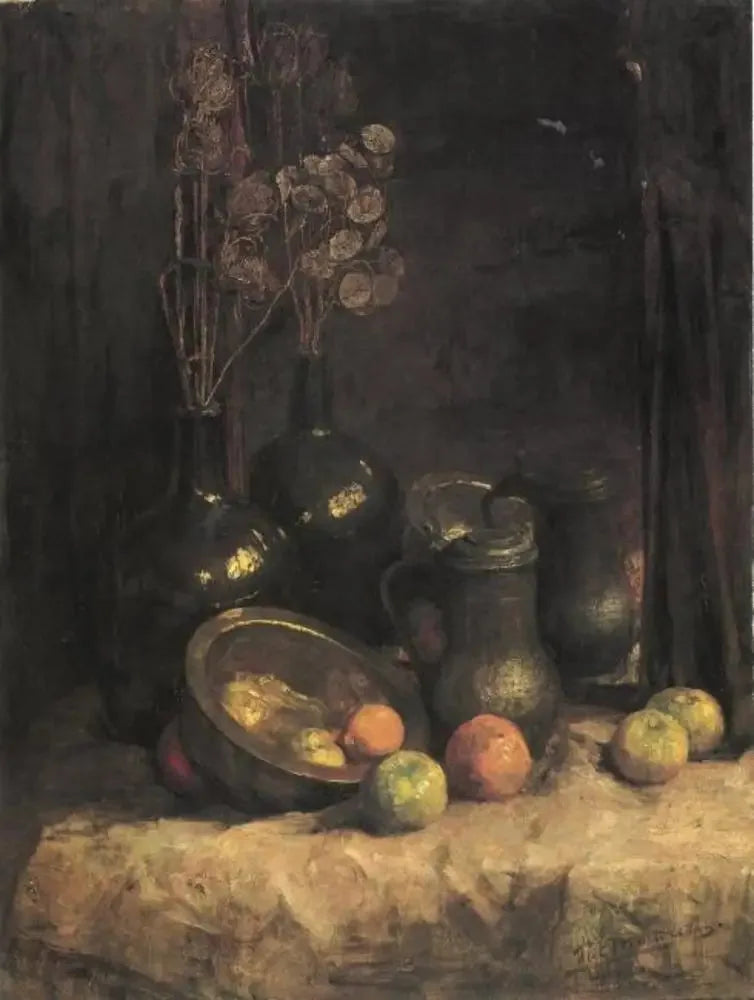 Nature morte avec miroir, récipients, honnêteté et fruits - Piet Mondrian