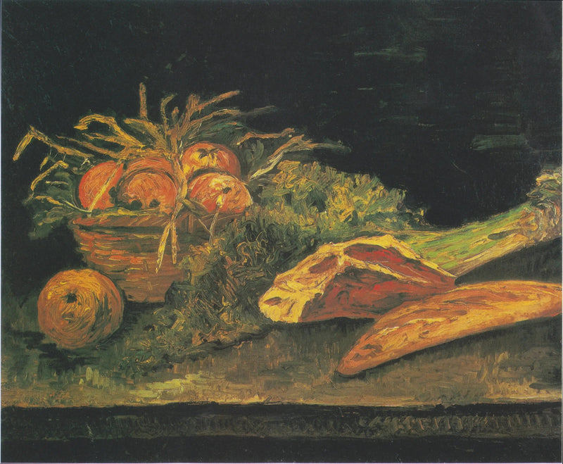 Nature morte avec panier de pommes, viande et petits pains - Vincent van Gogh