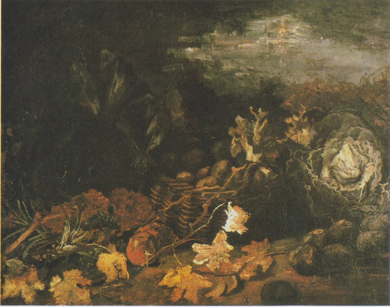 Nature morte avec un panier de pommes de terre, entouré de feuilles d'automne et de légumes - Vincent van Gogh