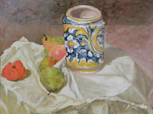 Nature morte avec une jarre en faïence italienne - Paul Cézanne - Reproductions de tableaux et peintures haut de gamme