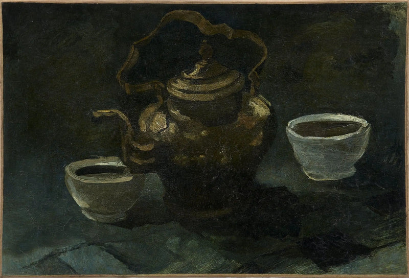 Nature morte, cafetière en cuivre et deux bols blancs - Vincent van Gogh