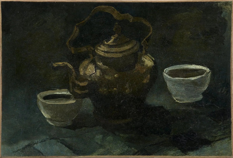 Nature morte, cafetière en cuivre et deux bols blancs - Vincent van Gogh