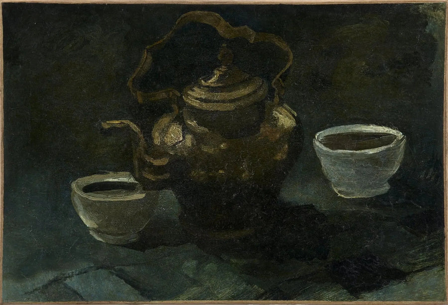 Nature morte, cafetière en cuivre et deux bols blancs - Vincent van Gogh