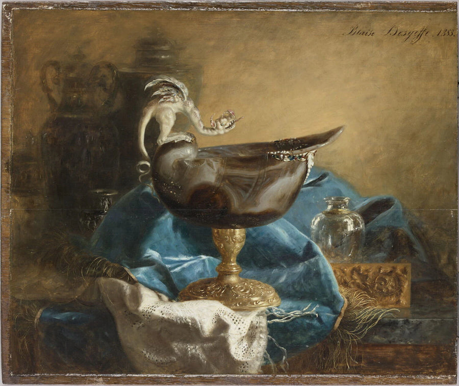 Nature morte à la coupe de sardoine en forme de nautile, posée sur une étoffe bleue - Blaise Alexandre Desgoffe