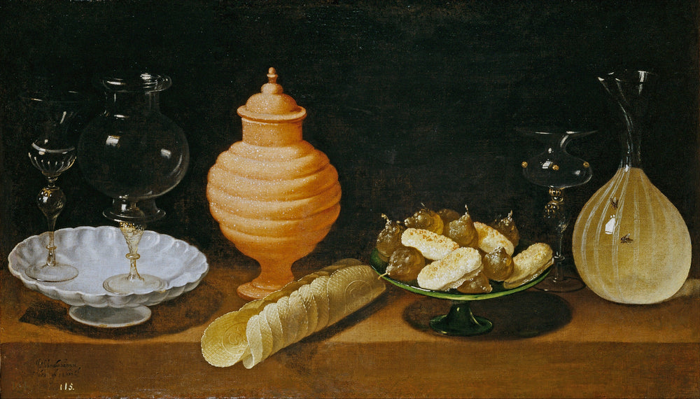 Nature morte de verre, de poterie et de confiseries - Juan van der Hamen image 1 copie peinte à la main à l’huile