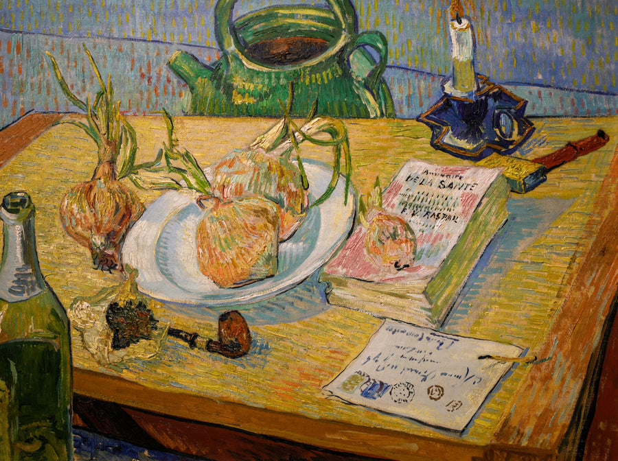 Nature morte autour d’un plat d’oignons, F604 – Van Gogh