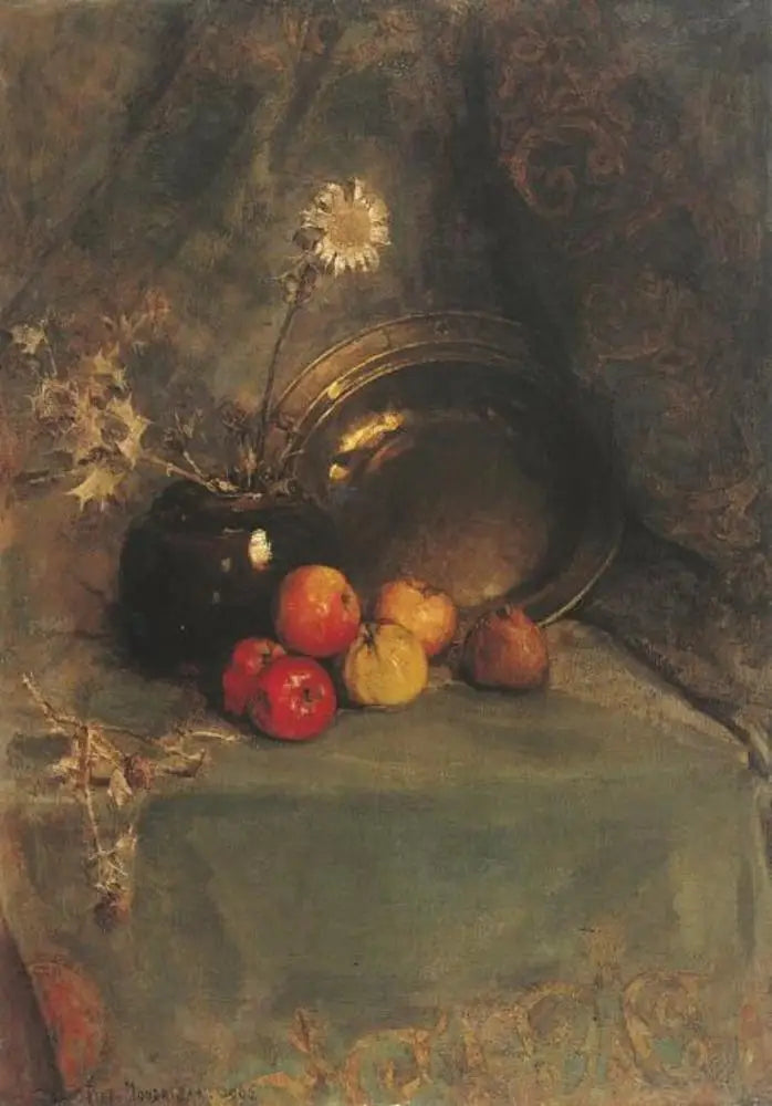 Nature morte : pommes, pot de fleurs et casserole en métal - Piet Mondrian
