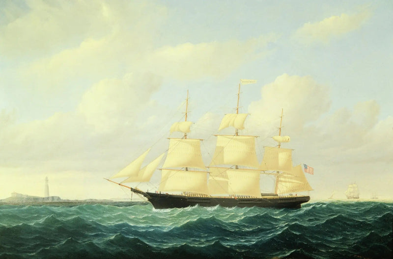 Navire clipper à vagues au large du phare de Boston - William Bradford