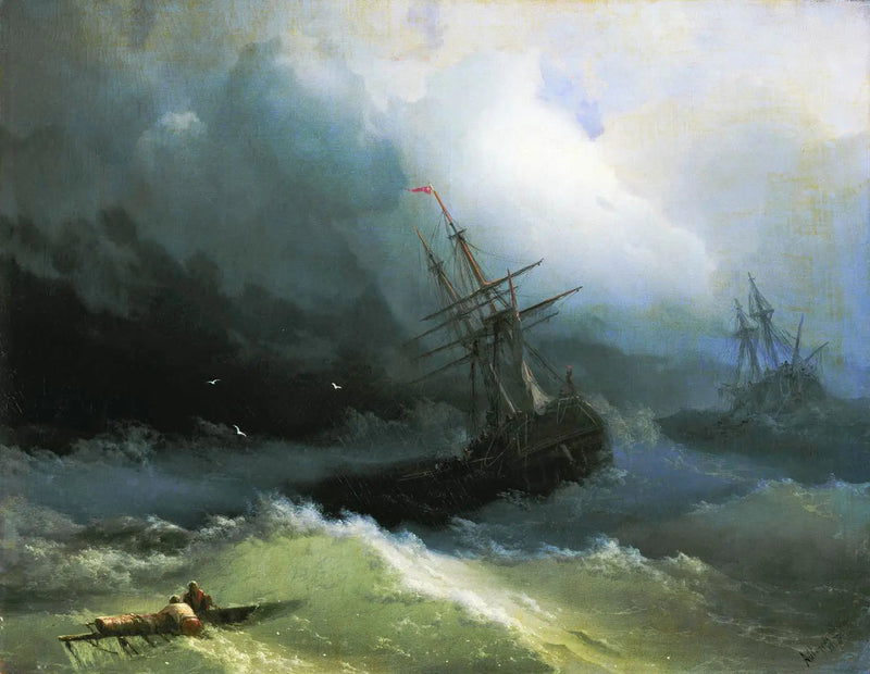 Navires sur la mer déchaînée - Ivan Aïvazovski