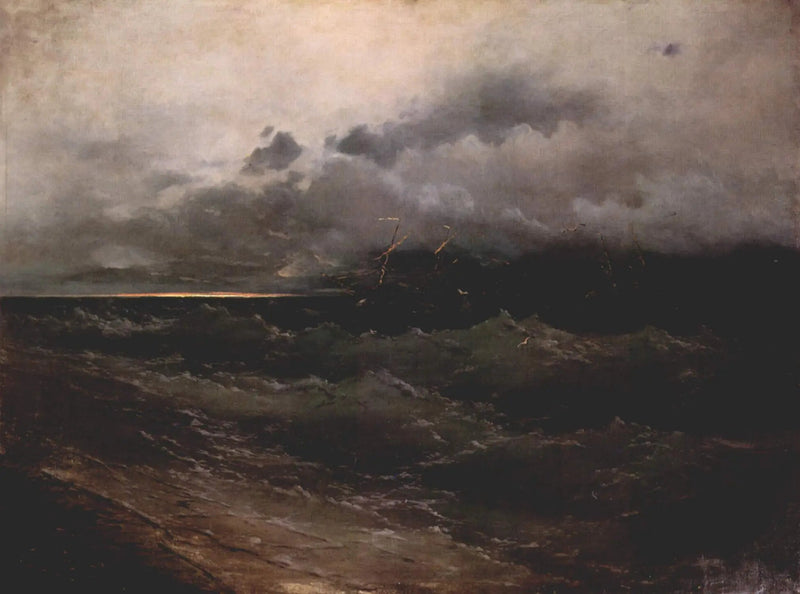 Navires sur une mer agitée, lever de soleil - Ivan Aïvazovski