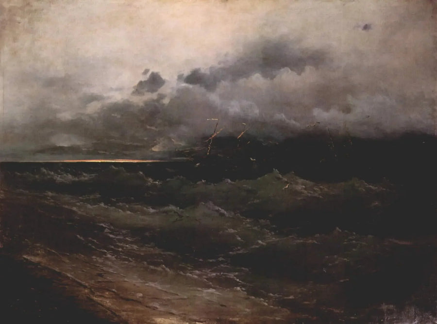 Navires sur une mer agitée, lever de soleil - Ivan Aïvazovski