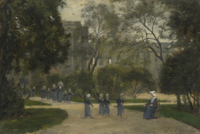 Nonnes et Écolières dans le jardin des Tuileries, Paris - Stanislas Lépine