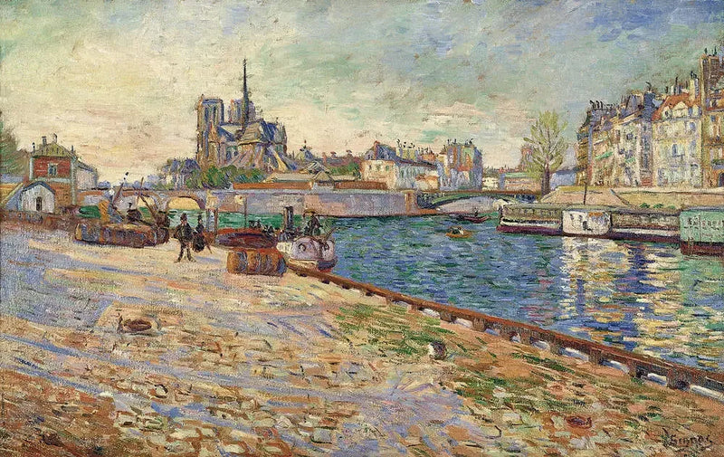 Notre Dame, die Insel Saint-Louis, vom Quai de la Tournelle aus gesehen, bei Sonnenlicht - Paul Signac