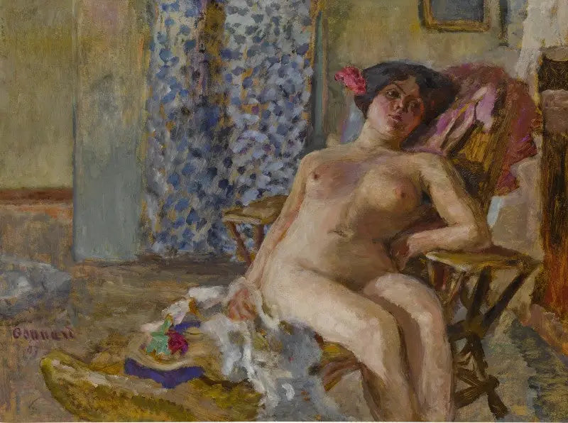 Nu assis, Fleurs dans les cheveux (Étude de nu) - Pierre Bonnard