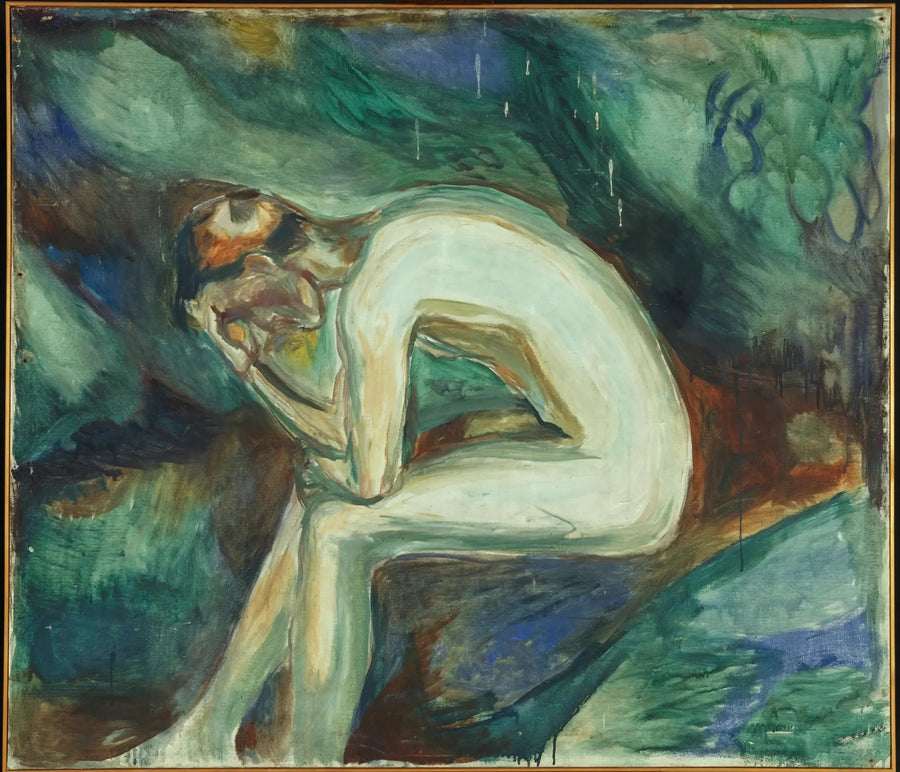 Nu masculin assis dans la forêt - Edvard Munch