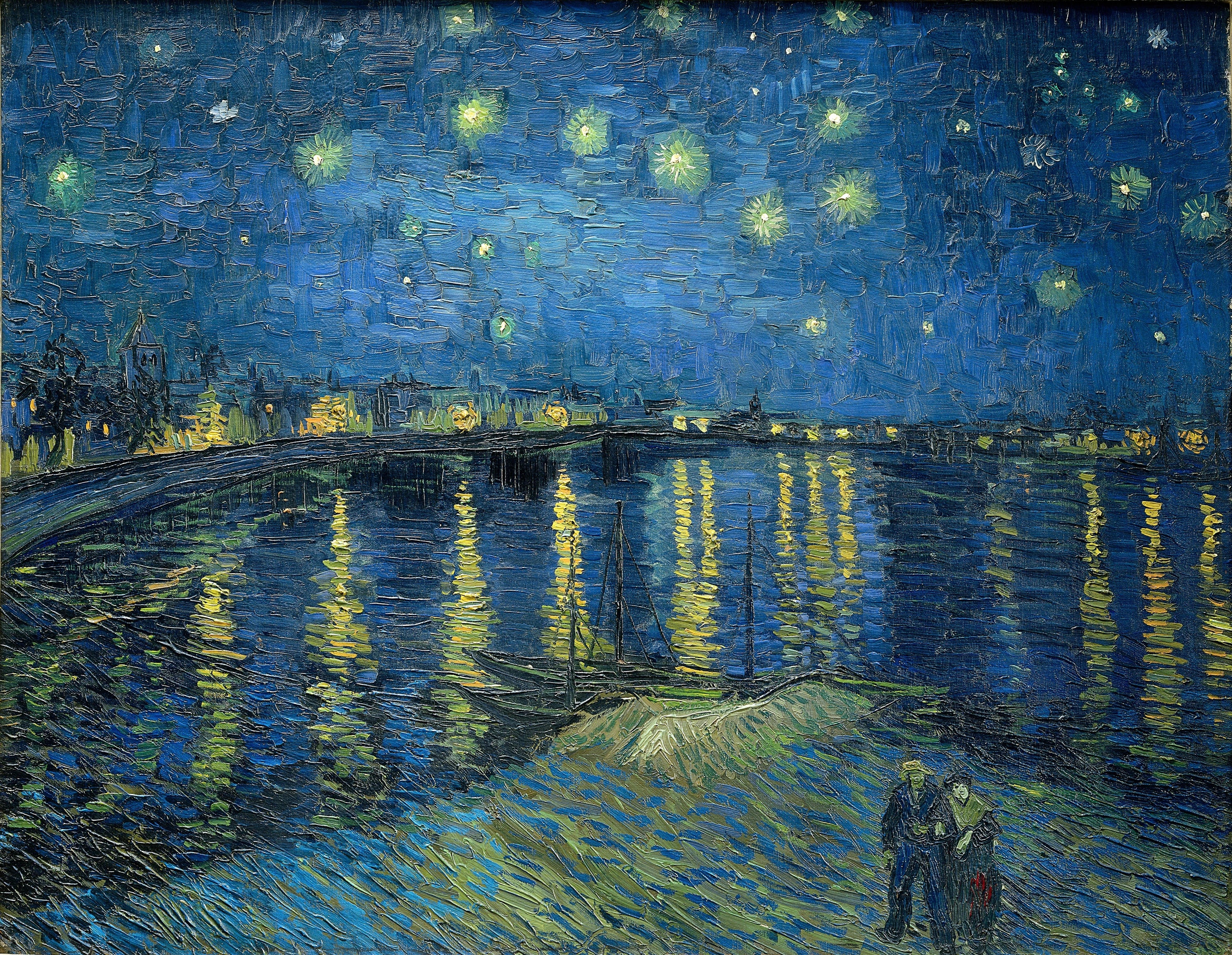 Stjerneklar nat på Rhône - Vincent van Gogh billede 1 kopi håndmalet i olie