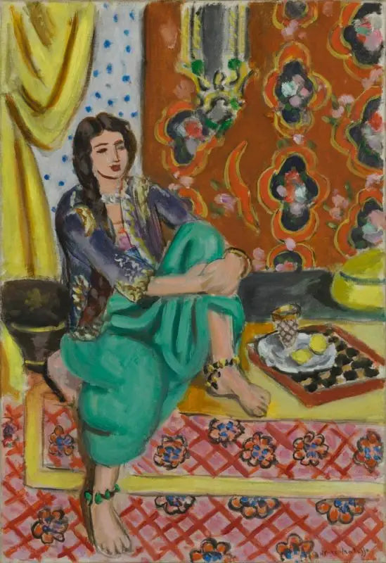 Odalisque assise, genou gauche replié, fond ornemental et damier - Henri Matisse