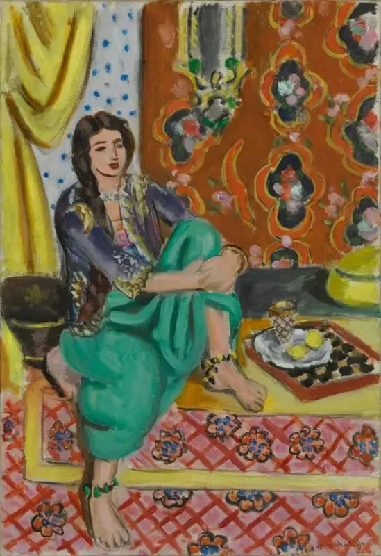 Odalisque assise, genou gauche replié, fond ornemental et damier - Henri Matisse