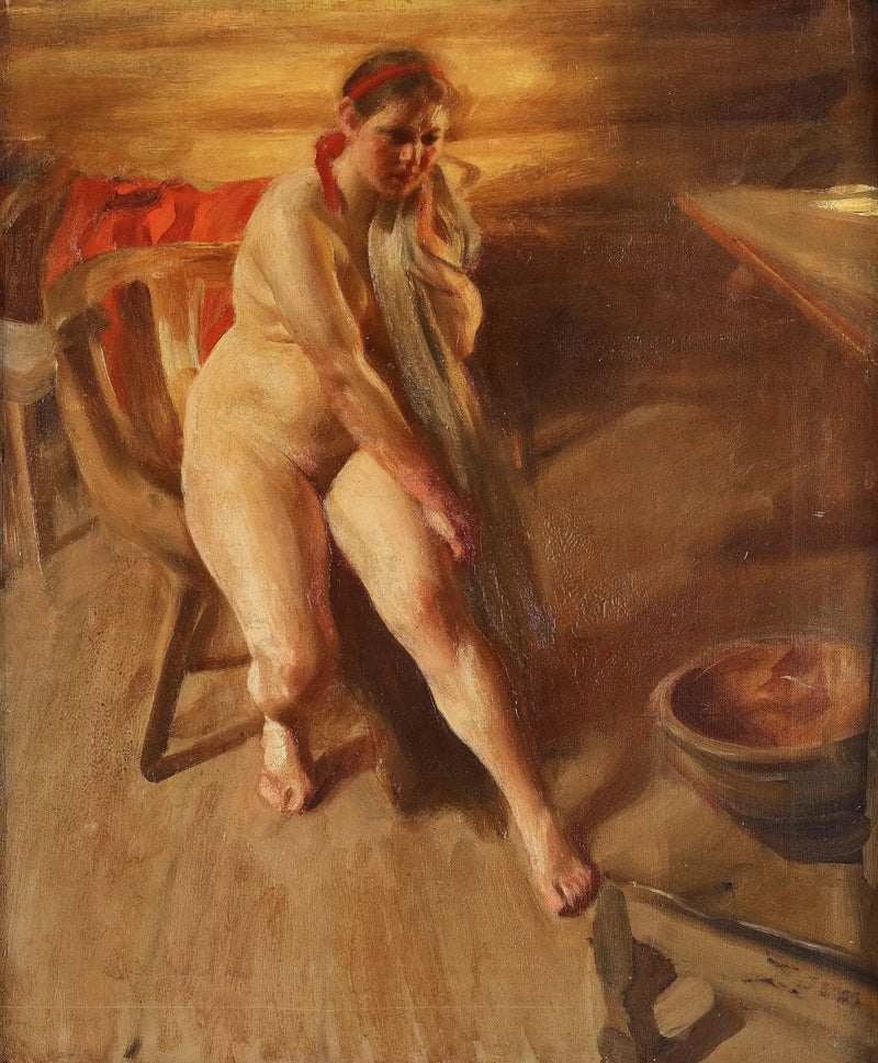 Omorgnad - interiör med naken kulla, Örjas Ida - Anders Zorn