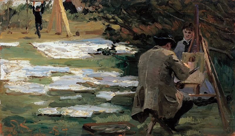 Oscar Björck peignant dans le jardin de Brøndum - Peder Severin Krøyer
